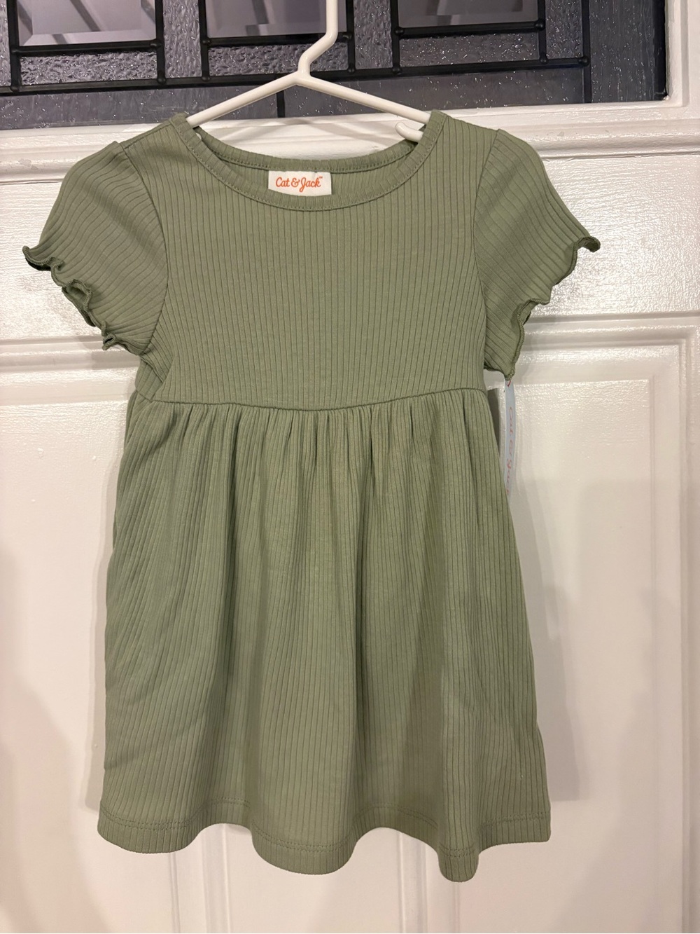 Cat & Jack Olive Green Ribbed Short Sleeve Dress